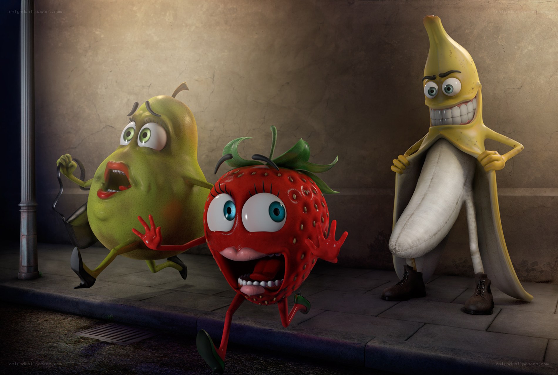 Fruit characters running from banana