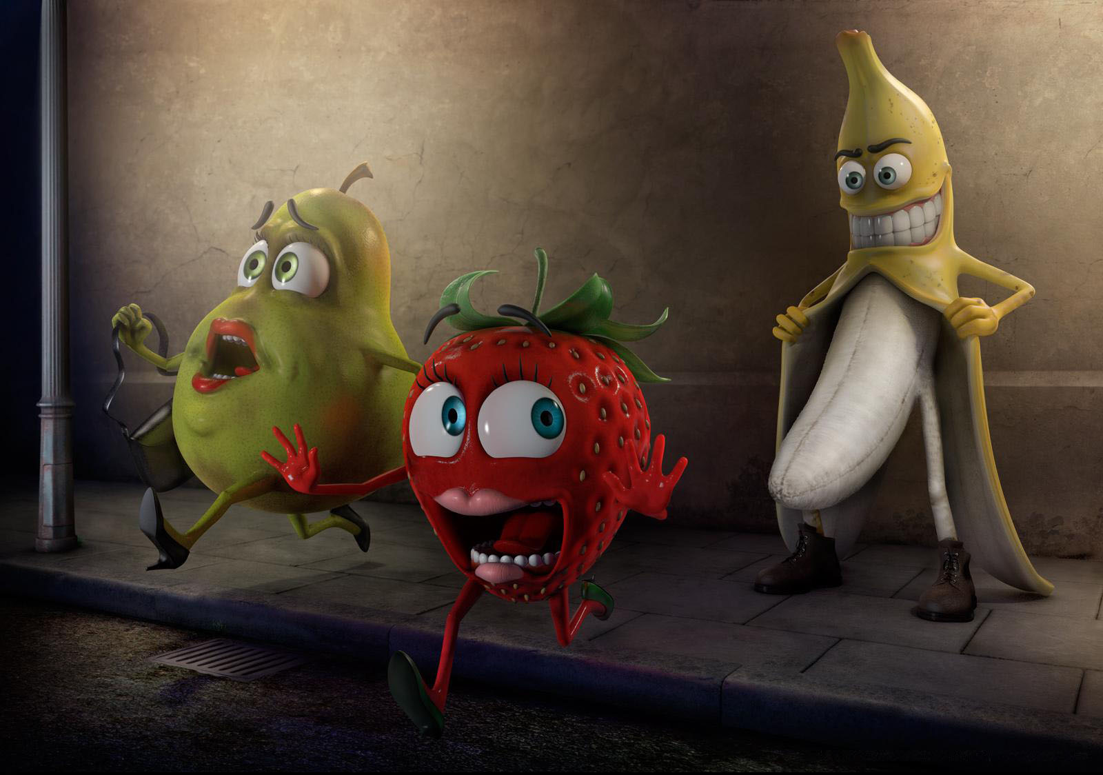 Fruit characters running from banana