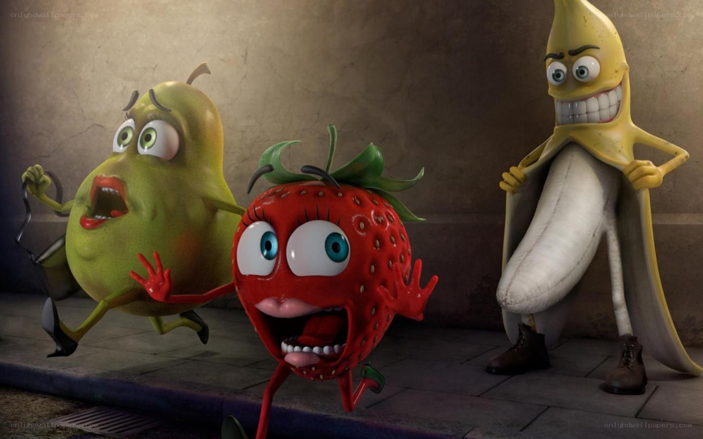 Fruit characters running from banana
