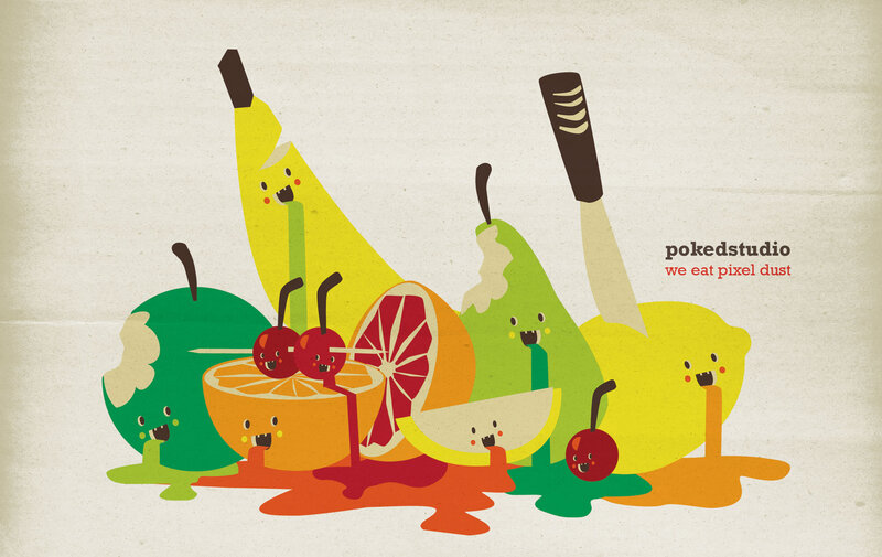 Fruit characters with juice