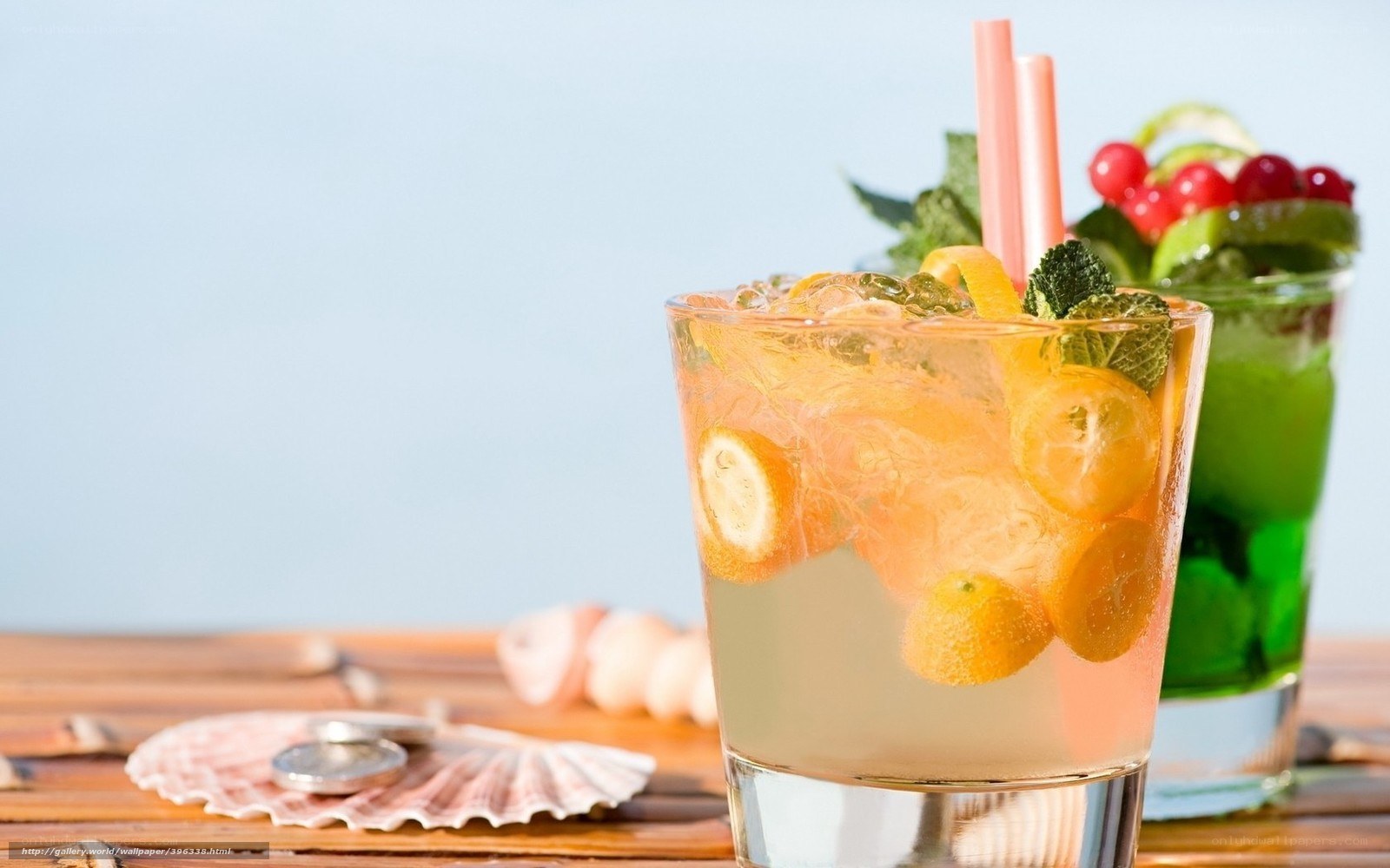 Fruit cocktails with straws