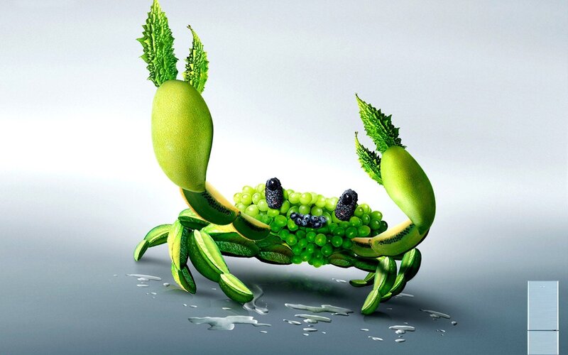 fruit crab sculpture