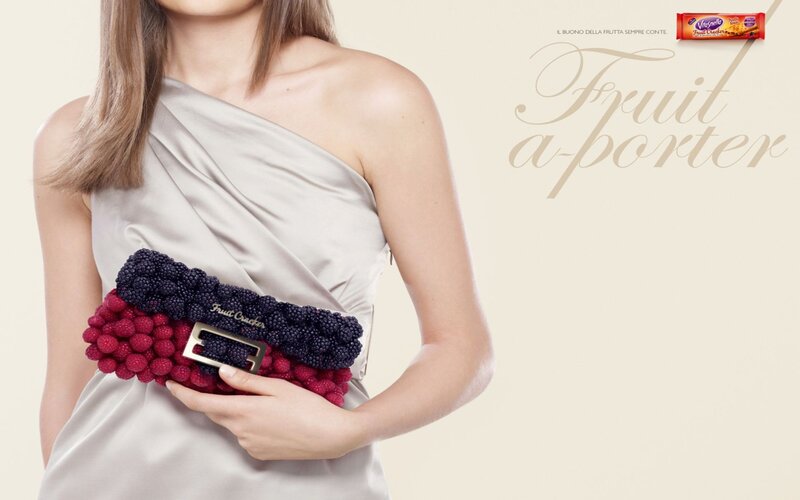 Fruit Cracker ad with berry clutch