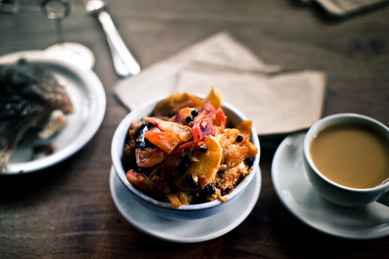 Fruit dessert with coffee