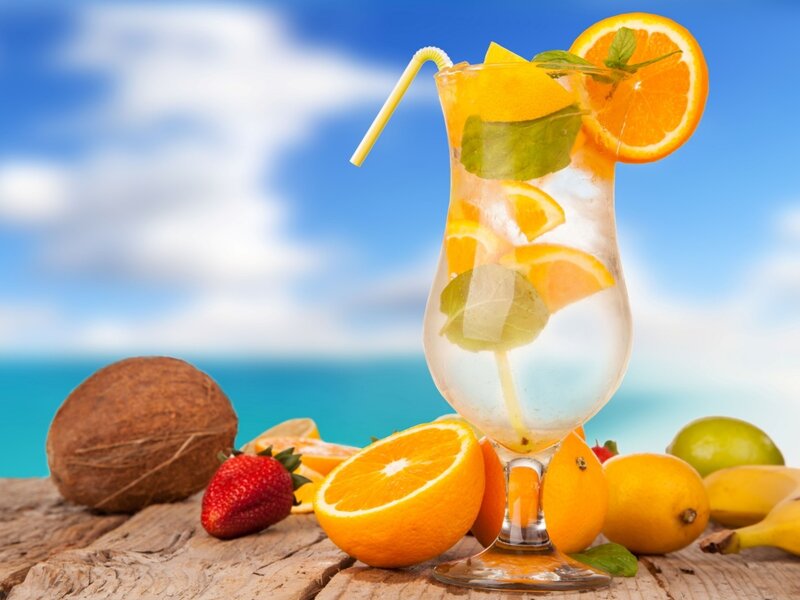 Fruit Drink on Beach — Blue