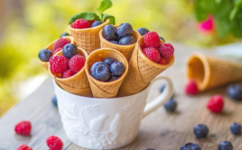 Fruit-filled Cones in Cup