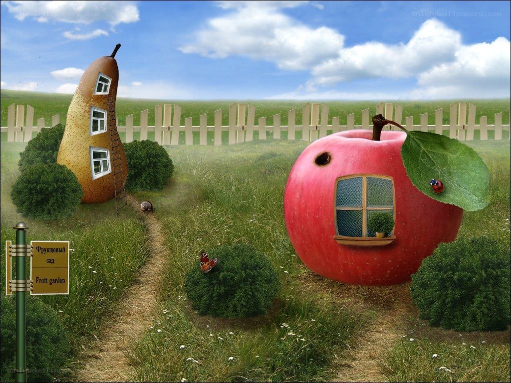 Fruit garden with fruit houses