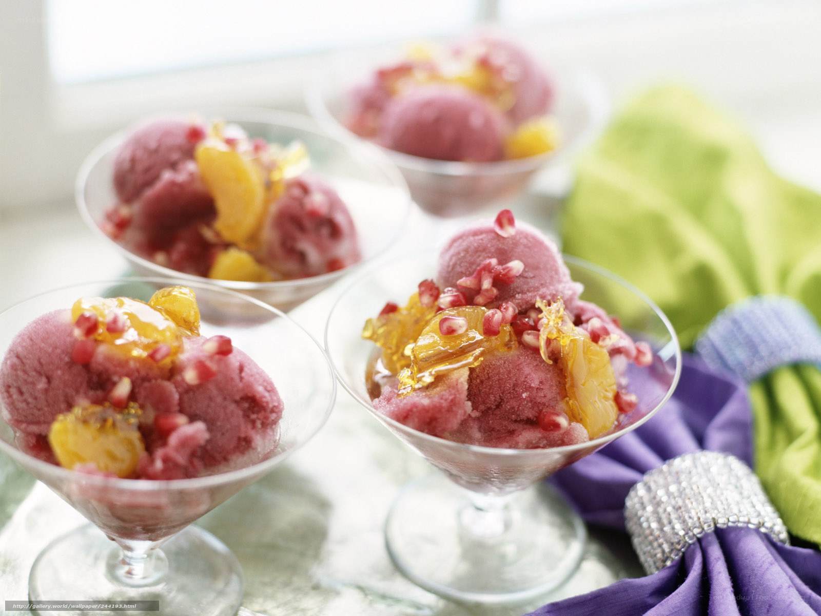 Fruit ice cream in glass cups