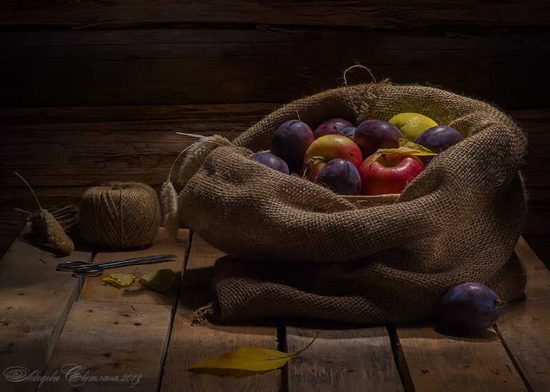 Fruit in Burlap Sack