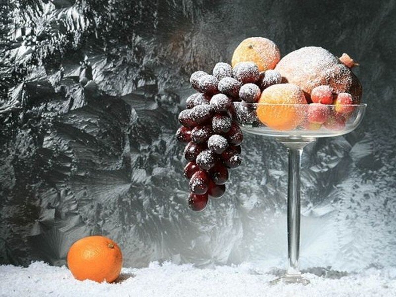 Fruit in Glass Bowl — White