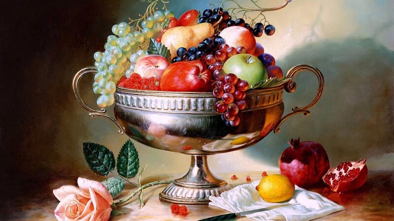 Fruit in Silver Bowl — Dramatic