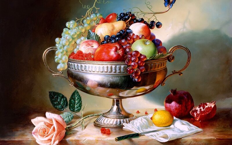 Fruit in Silver Bowl