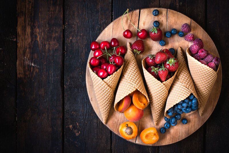 Fruit in Waffle Cones — Brown, Natural