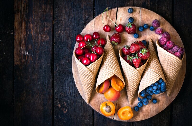 Fruit in Waffle Cones — Brown