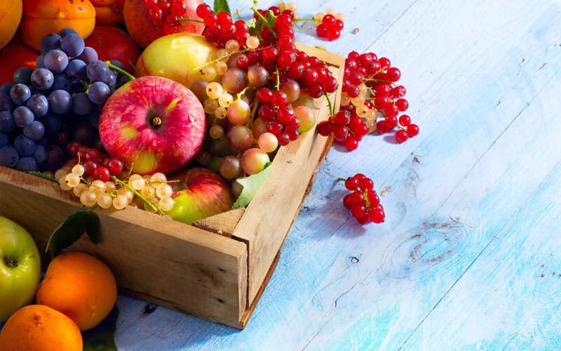 Fruit in Wooden Crate — Blue