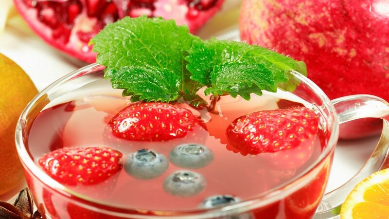 Fruit-infused Tea in Glass Cup — Red, Refreshing