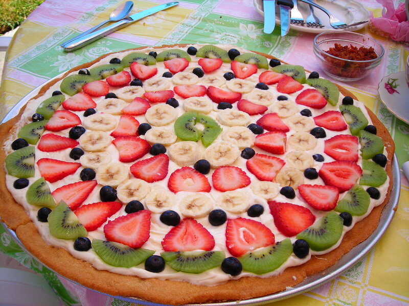 fruit pizza on table