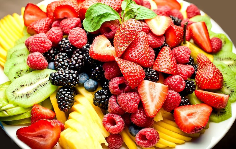 Fruit Platter on White Plate — Red, Fresh