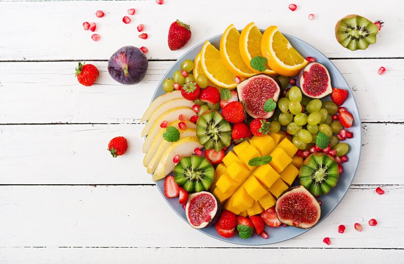 Fruit Platter on White Wood