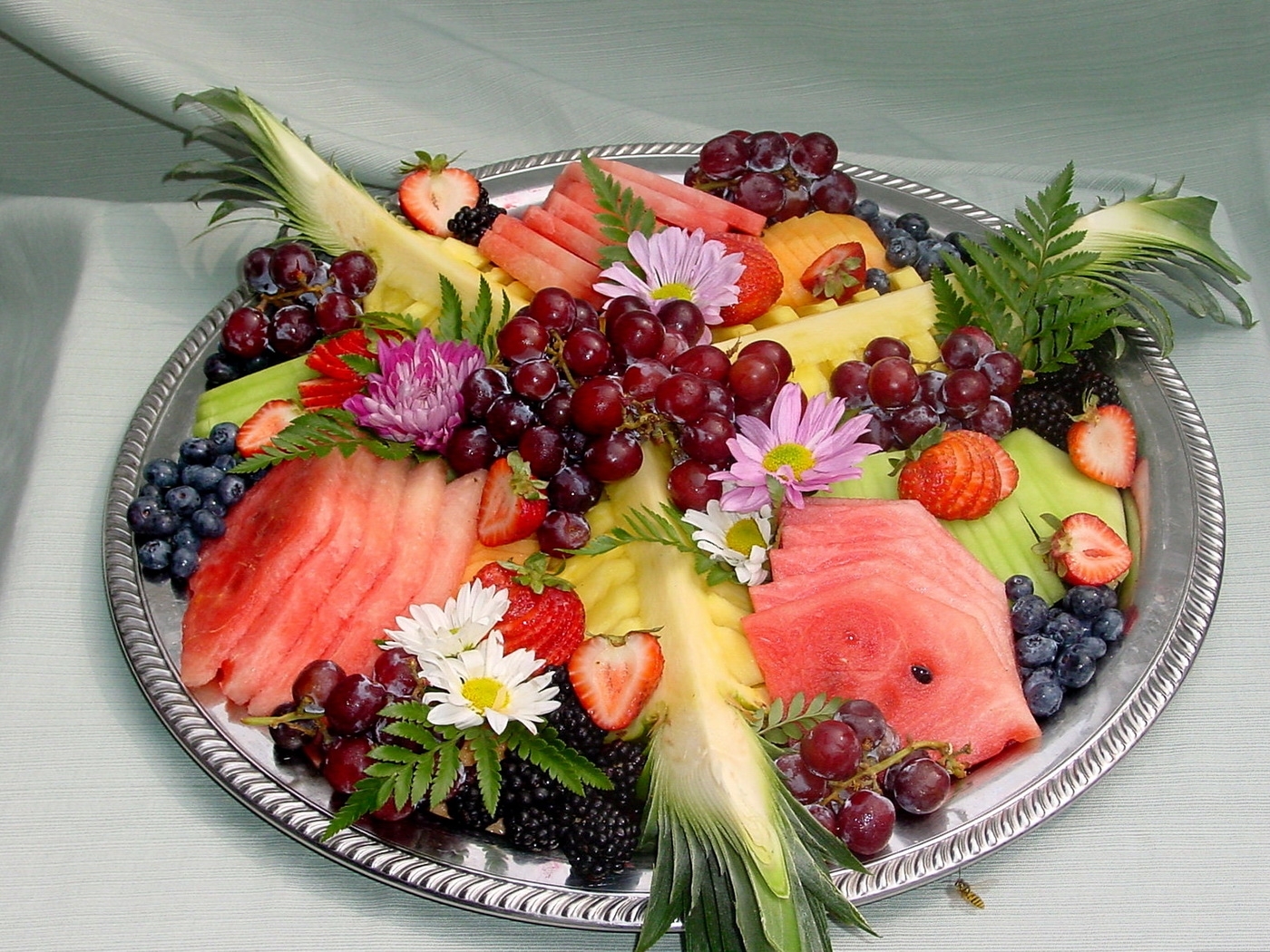 fruit platter with flowers