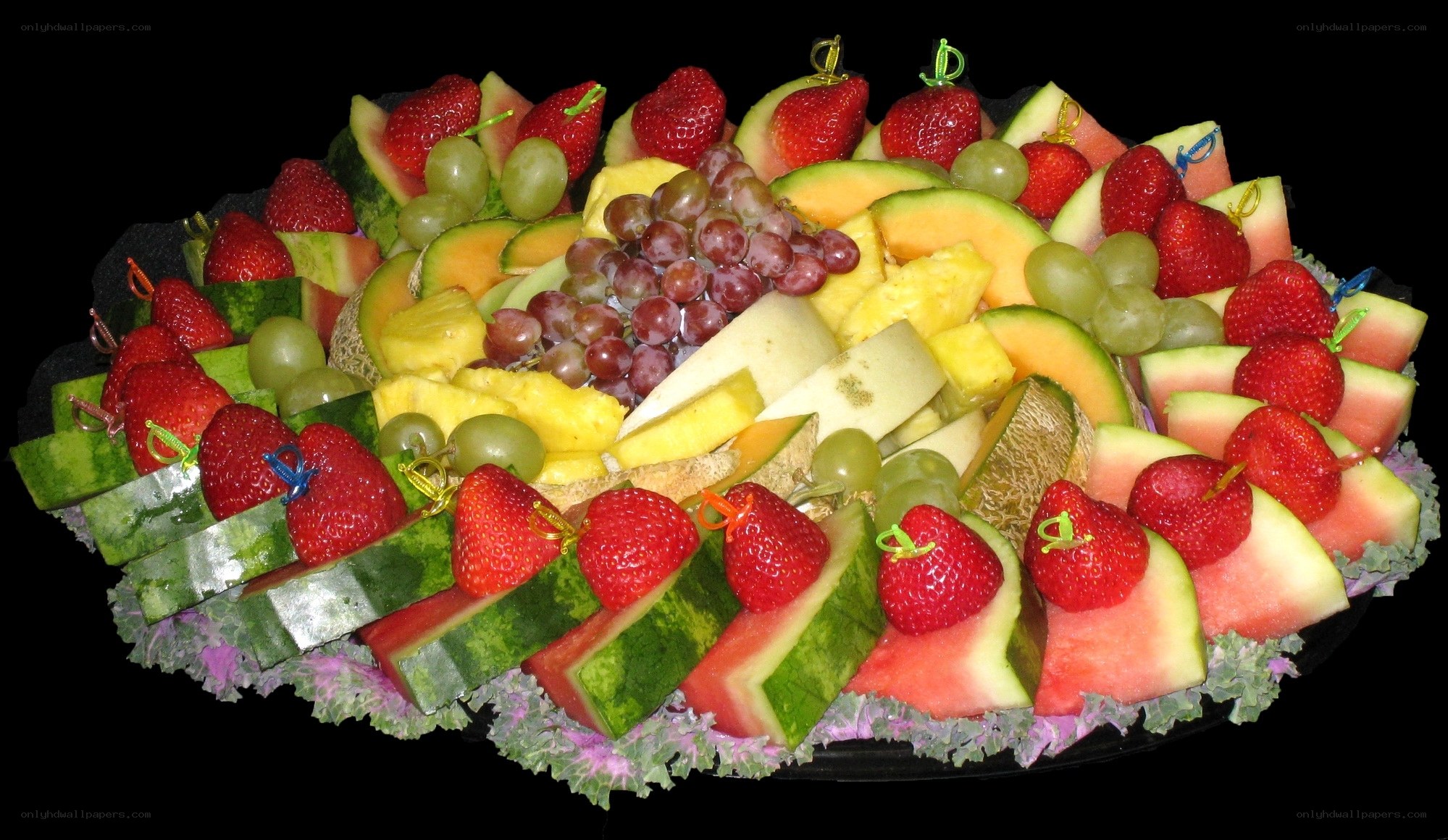 fruit platter with strawberries and grapes