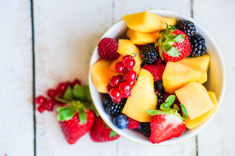 Fruit Salad in a Bowl — White, Fresh