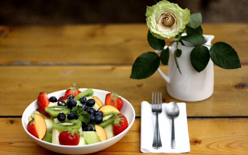 Fruit Salad in a Bowl — White