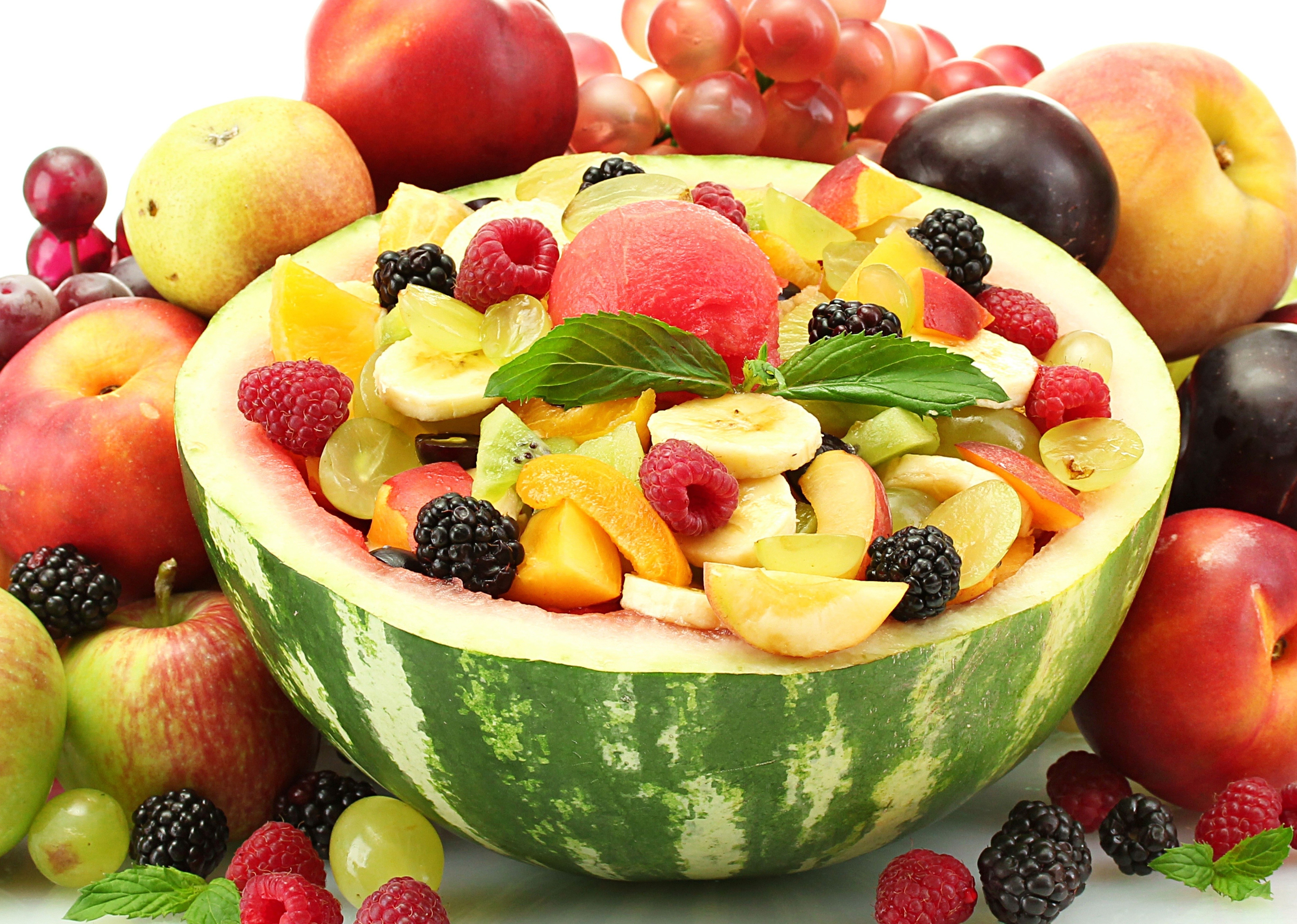 fruit salad in a watermelon bowl