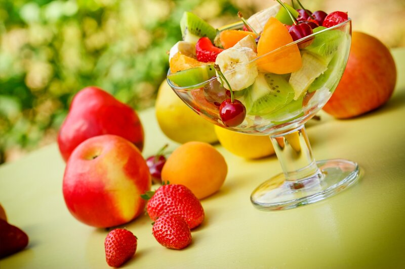 Fruit Salad in Glass Bowl — Green, Fresh, Afternoon, Photograph