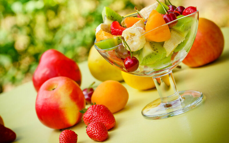 Fruit Salad in Glass Bowl — Green, Fresh