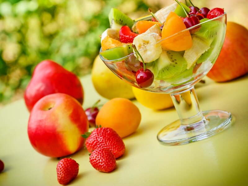 Fruit Salad in Glass Bowl — Green