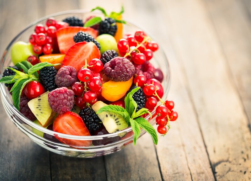 Fruit Salad in Glass Bowl — Red, Fresh, Photograph, Berries