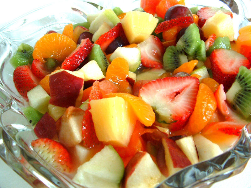 Fruit Salad in Glass Bowl — Red