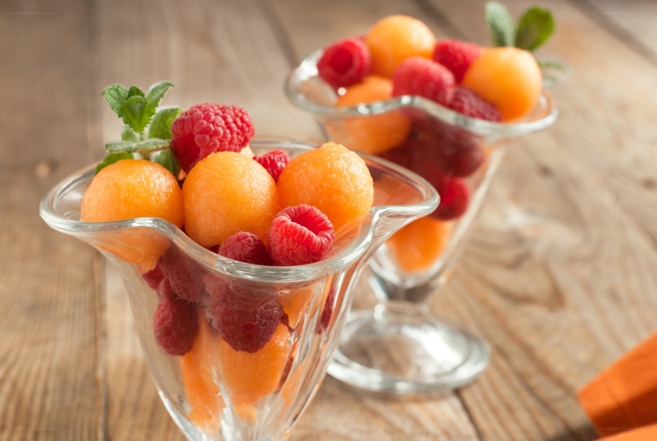 Fruit salad in glass cups
