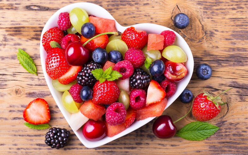 Fruit Salad in Heart Bowl