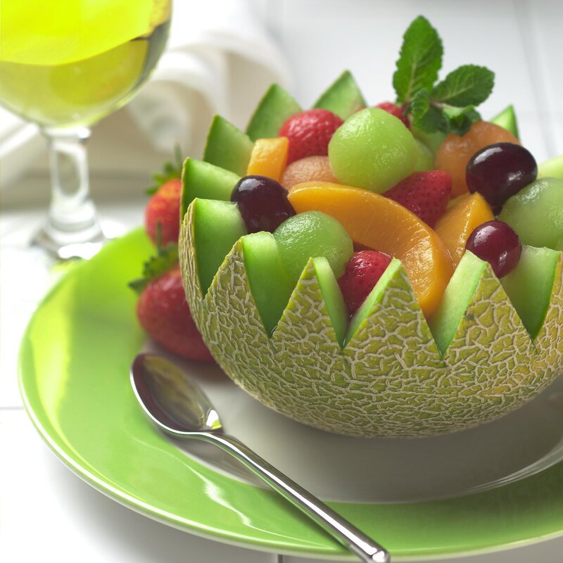 Fruit Salad in Melon Bowl — Green, Fresh, Afternoon
