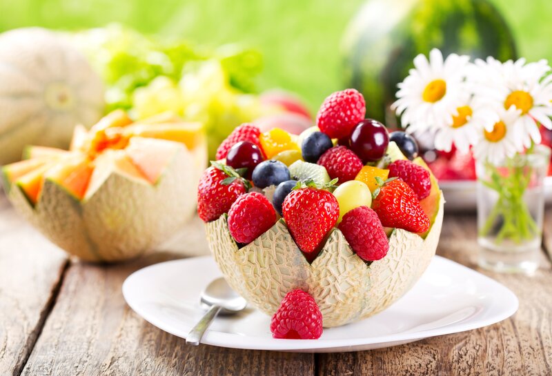 Fruit Salad in Melon Bowl — Green, Fresh