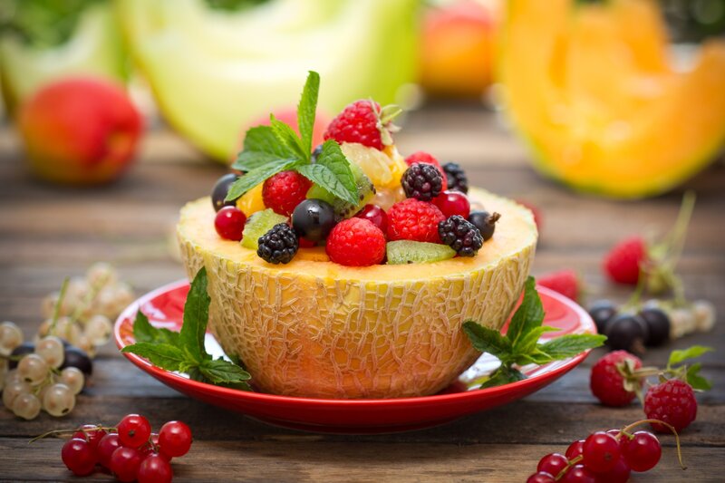Fruit Salad in Melon Bowl — Red, Fresh