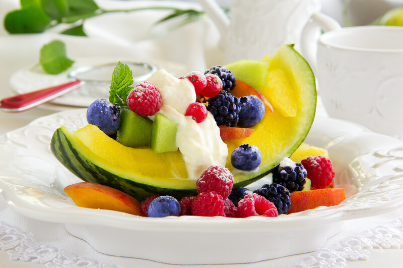 Fruit Salad in Melon Bowl — White