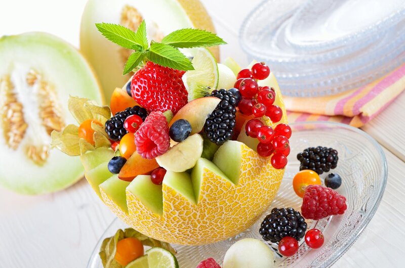 Fruit Salad in Melon Bowl — Yellow