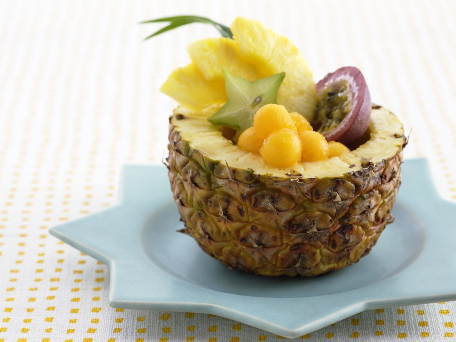 fruit salad in pineapple bowl