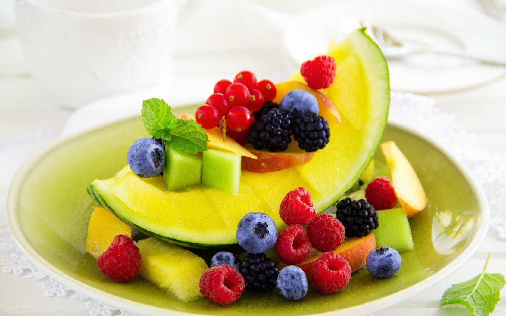 fruit salad on green plate