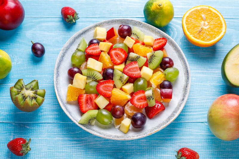 Fruit Salad on Plate — Blue