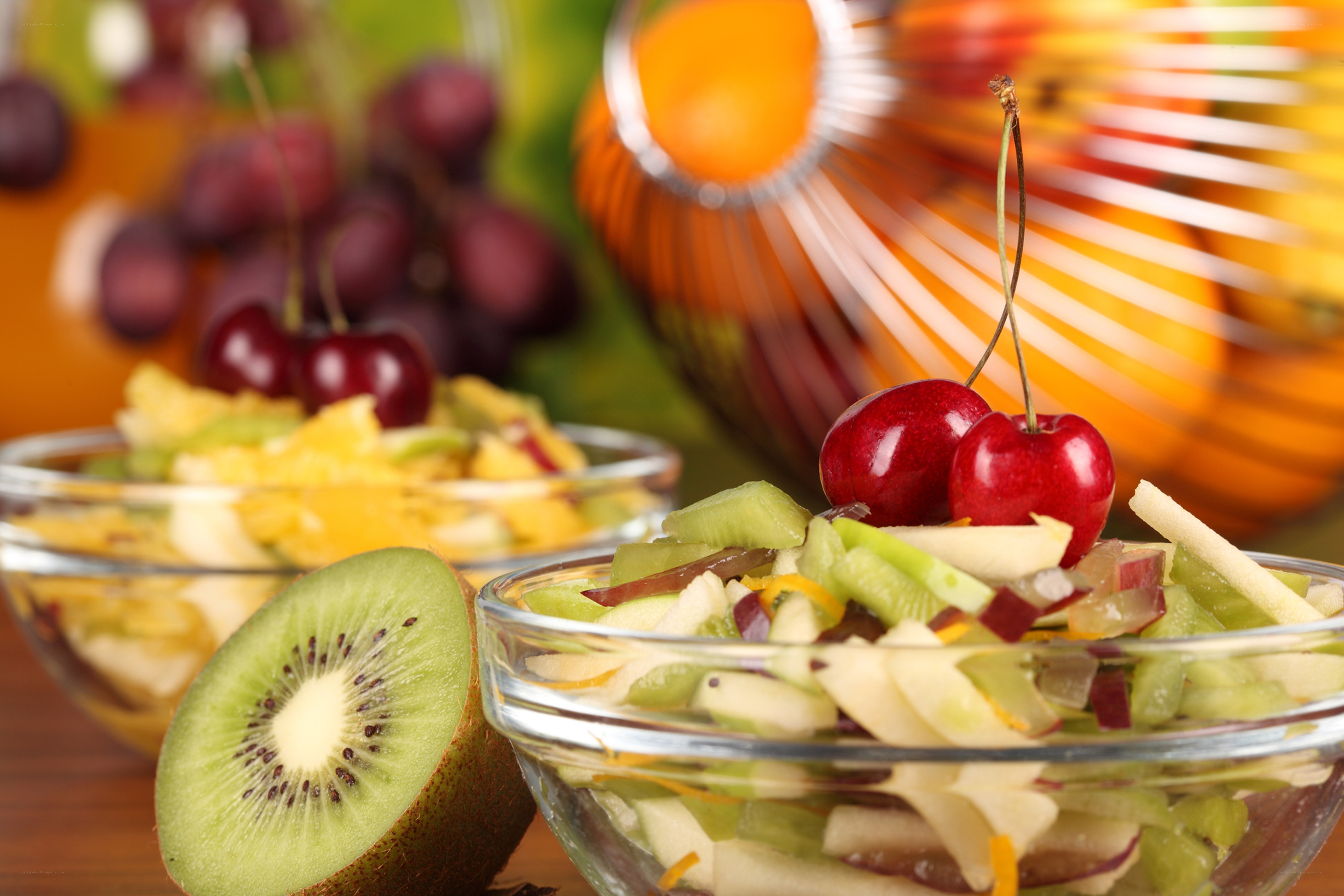 fruit salad with cherries and kiwi