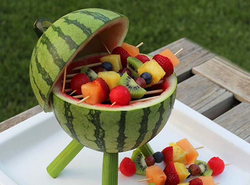 Fruit Skewers in Watermelon