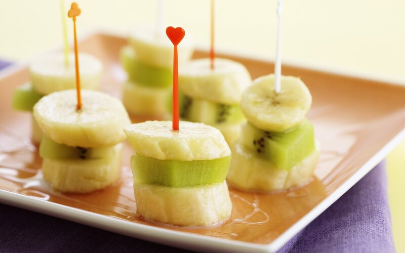 Fruit skewers on a plate
