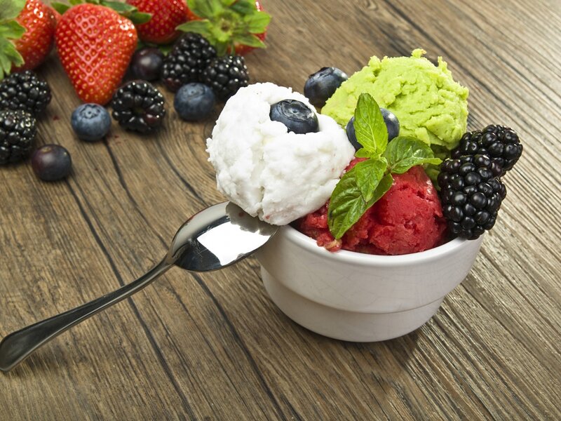 Fruit Sorbet in Bowl — White, Fresh