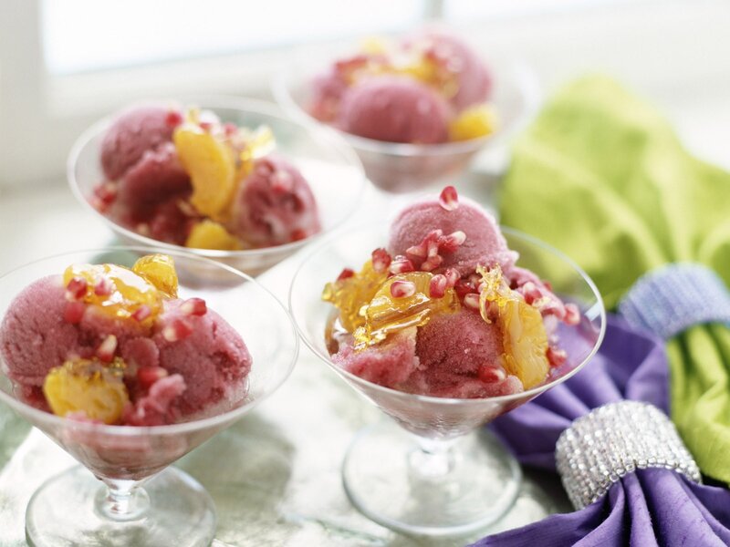 Fruit sorbet in glass cups