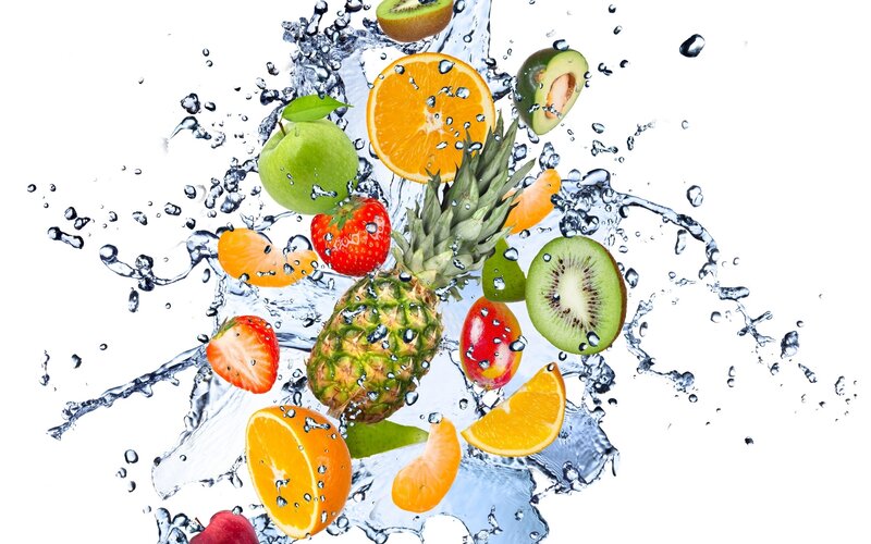 Fruit Splashing in Water — White