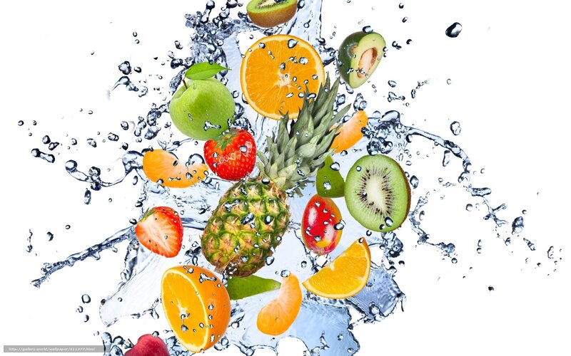 Fruit Splashing in Water — White, Vibrant
